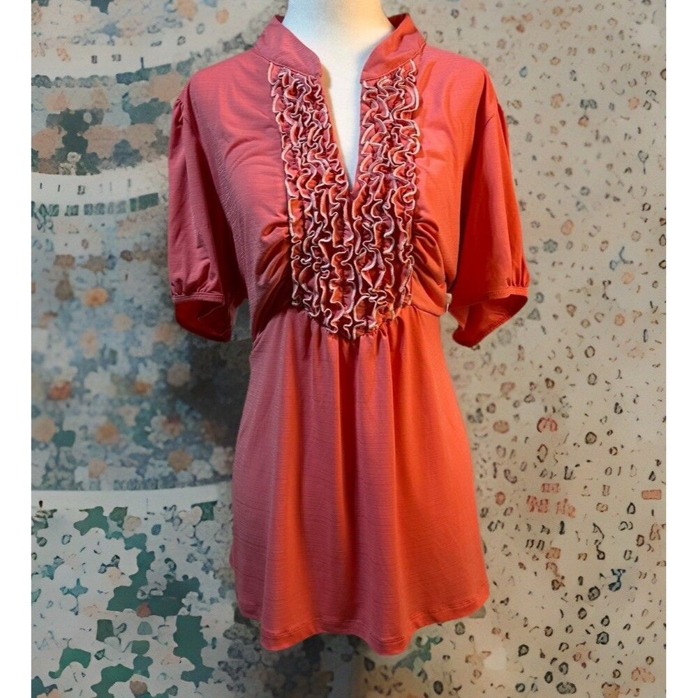 Heart Soul Plus knit short sleeve comfy festive Peach top with ruffles Size 1X
